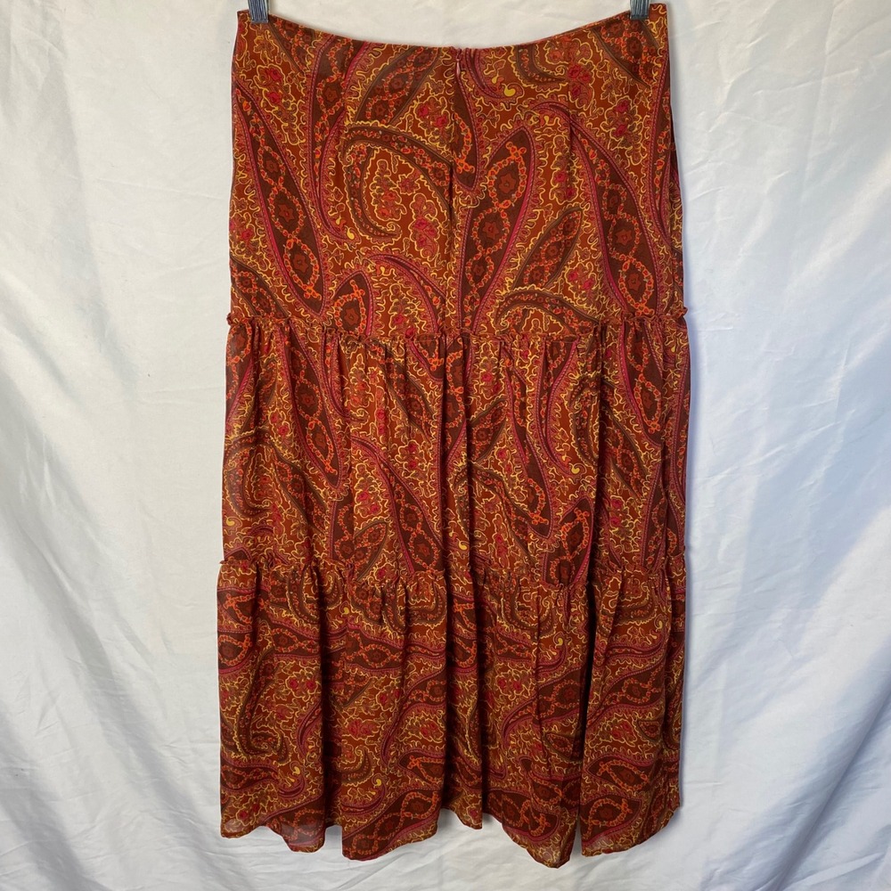 Chadwicks Paisley Tiered Maxi Skirt Size 12 Tall Orange Boho Fairy Gypsy Hippie - Picture 4 of 7